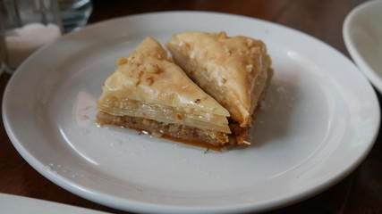 Fototapeta na wymiar Sweet baklava on a white plate