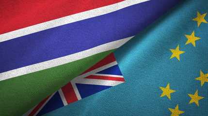 Gambia and Tuvalu two flags textile cloth, fabric texture