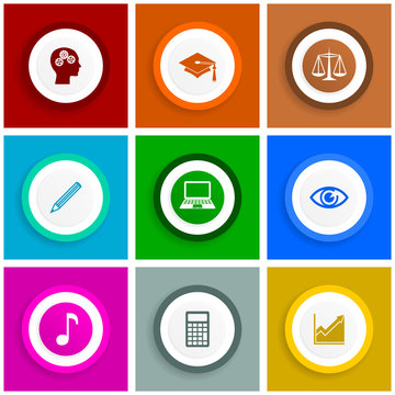 Flat design icon set, internet vector illustrations, education, school, science, graduation, academy, justice, computer and business signs in eps 10