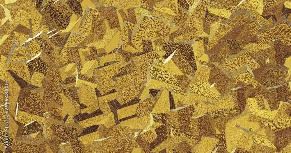 Aufkleber golden metal background 3d render. abstract background with animation of polygonal surface from gold