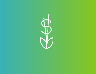 Creative linear logo icon plant with leaves and dollar for business company