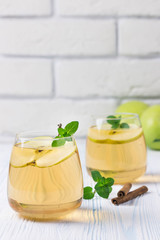 Apple cider kombucha. Selective focus, space for text.