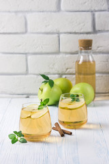 Apple cider kombucha. Selective focus, space for text.