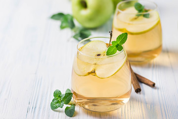 spiced apple kombucha cocktail. Selective focus, space for text.