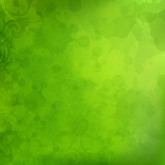 Green vector watercolor blot and stems on a green background