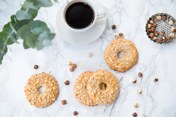Homemade shortbread with nuts. Sand rings with nuts.