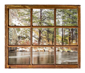 Naklejka premium mountain river canyon - window view
