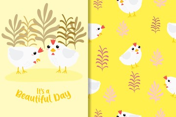 Cute Animal Hand Drawn Pattern Set chicken