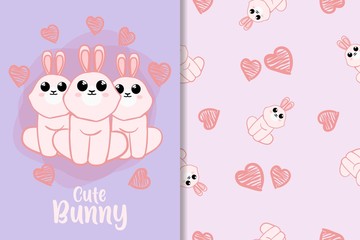 Cute Animal Hand Drawn Pattern Set bunny rabbit