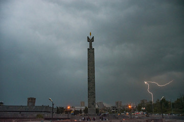 oil refinery at night