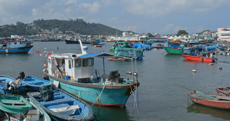Fototapeta na wymiar Crowded of small boat in Cheung chau island