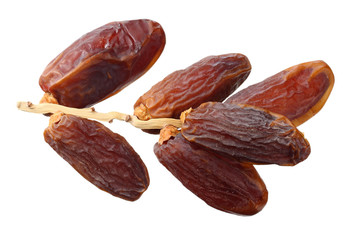 branch with date fruits isolated on white background. top view