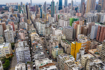 Fototapeta na wymiar Aerial view of Hong Kong city in kowloon side