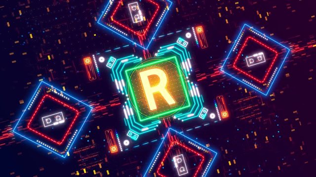 African money cyber currency sign. Digital financial background. Rand symbol