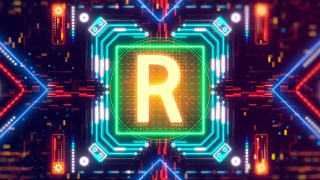 The Rand money cyber futuristic symbol. African finance and business animation