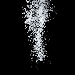 Large White Sea Salt Falling On A Black Background.