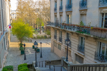 Obraz premium Typical staircases in Montmartre, the most romantic staircases in Paris 