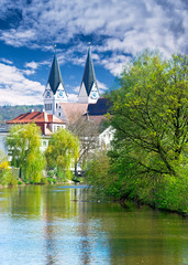 Obraz premium Cathedral of Eichstaett at the river Altmuehl