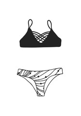 Hand drawn summer bikini illustration. Actual tropical vector background. Artistic doodle drawing pattern. Creative ink art work