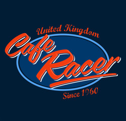 Cafe Racer Vintage Motorcycle design, vector lettering emblem.