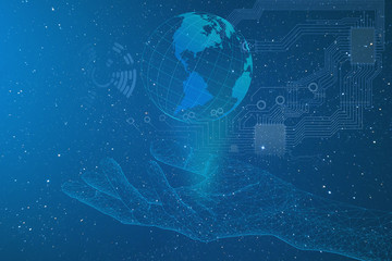 artificial intelligence, conceptual representation of the development of the industry on the planet earth, new technologies to achieve the goal of conquering space and the universe