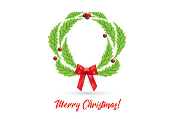 Christmas wreath with red bow ribbon