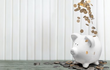 Hand putting a coin in piggy bank