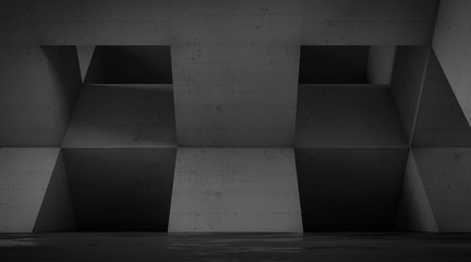 Abstract empty concrete space with geometric shapes, contemporary architecture background, 3d render.