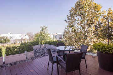 table and chairs in garden