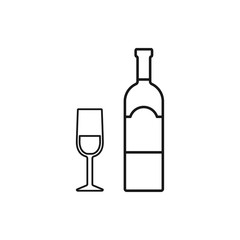 vector outline icon of wine glass with bottle
