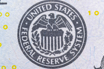 United States Federal Reserve System symbol, Eagle logo - ultra macro Close up.