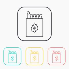 Box of matches illustration. Fire vector outline icon