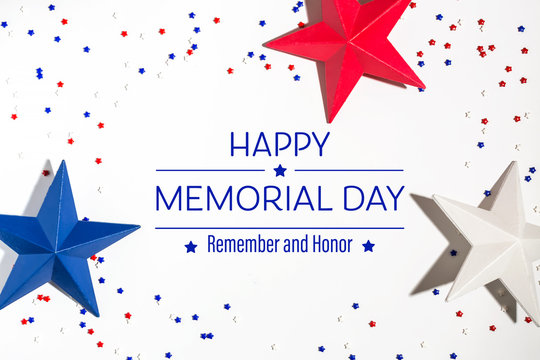 Memorial day message with red and blue star decorations