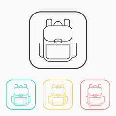 Tourist backpack illustration. Adventures vector outline icon