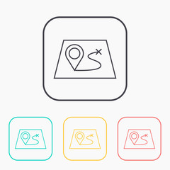 Route on a map with destination illustration. Adventures vector outline icon