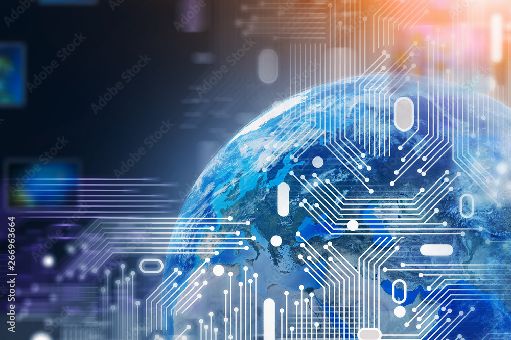 Poster abstract hi tech background with digital planet