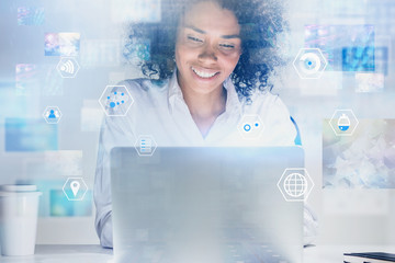 Smiling African American woman, digital icons