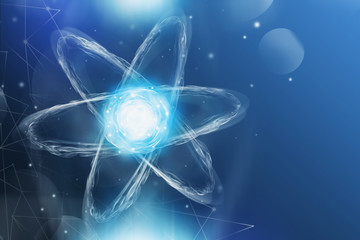Blue atom model abstract background