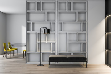 Fototapeta premium White living room with dining table and bench