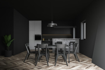 White and gray kitchen with table