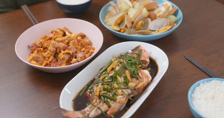 Chinese style dinner meal at home