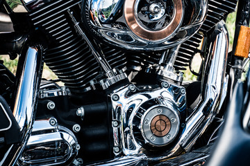 Shiny chrome motorcycle engine block