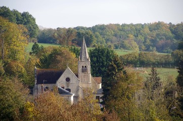 Fototapeta na wymiar Church in a small village near Paris in France, Europe