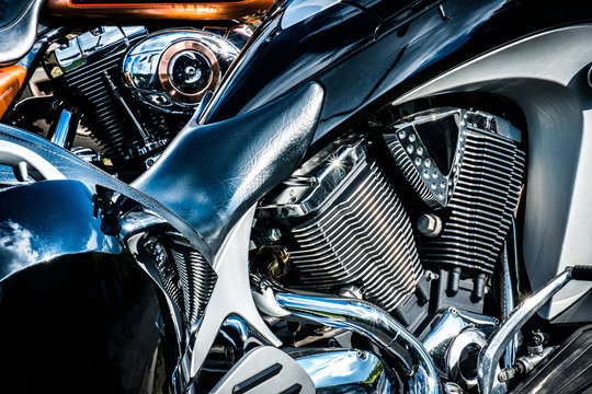 Shiny chrome motorcycle engine block