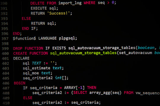concept of sql database code on computer monitor