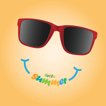 Sunglasses with hello summer text, summer concept background, vector illustration