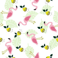 Seamless pattern with flamingo, lemon - 266966422