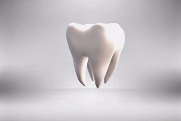 white healthy tooth on a gray background in 3d format