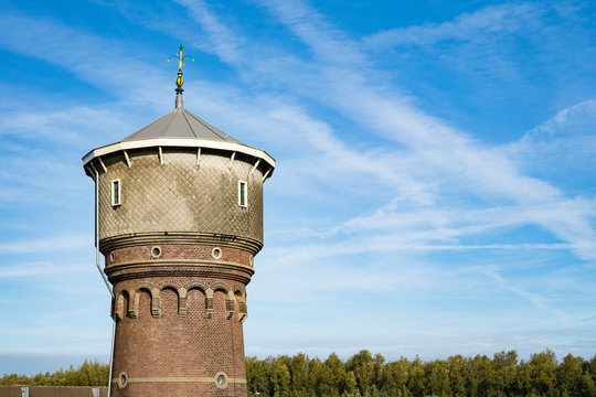 water tower in Heinenoord, The Netherlands. blue sky, space for text