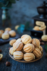 Homemade shortbread nuts with condensed milk. Dessert - biscuits for tea.